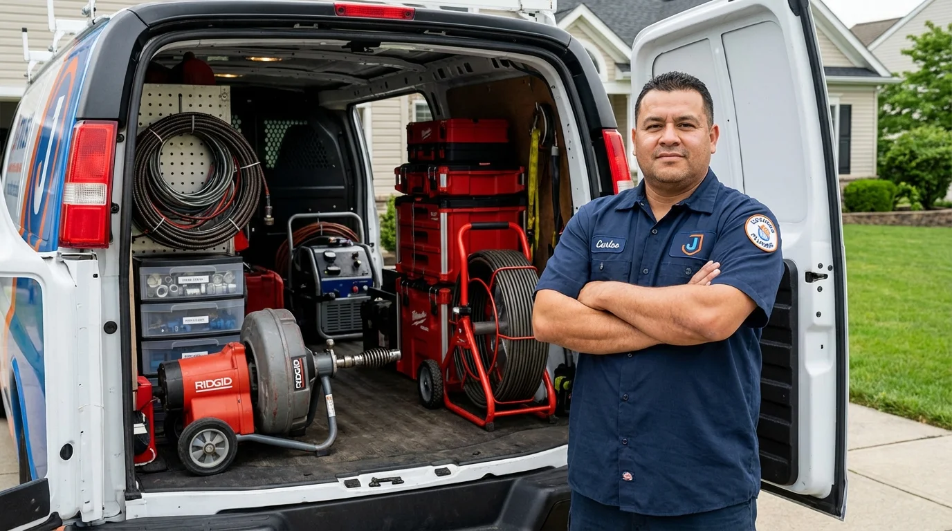 Professional drain cleaning equipment and Johns Plumbing LLC plumber in Carlyle