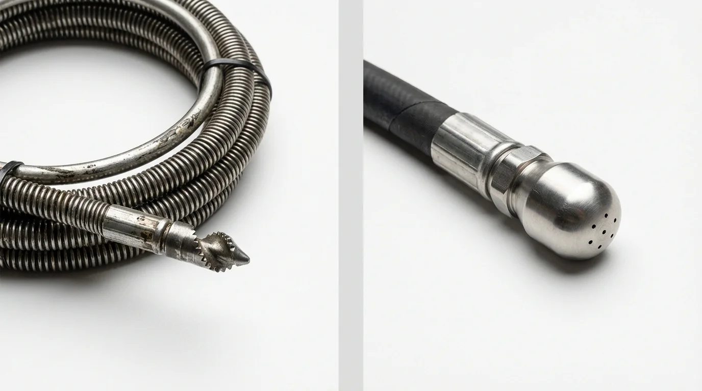 Drain snake cable and hydro jetting nozzle used for drain cleaning in Carlyle, IL