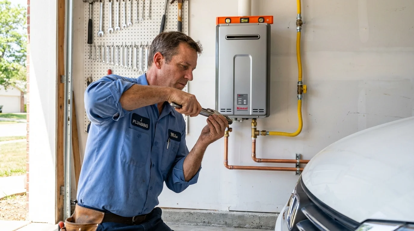 Tankless water heater installation by a Johns Plumbing LLC plumber in Carlyle